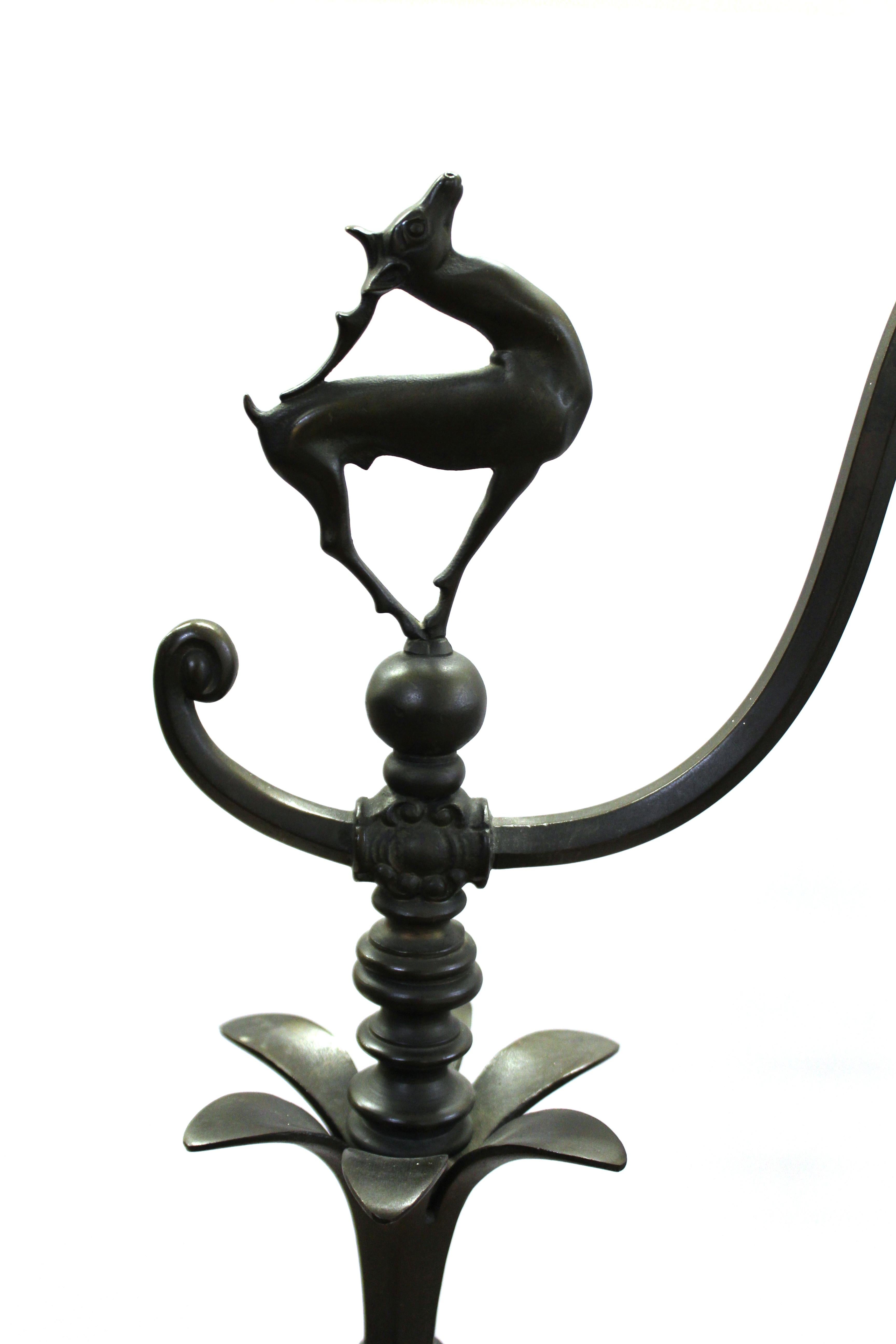 Oscar Bach Art Deco Bronze Floor Lamp with Mica Shade 1