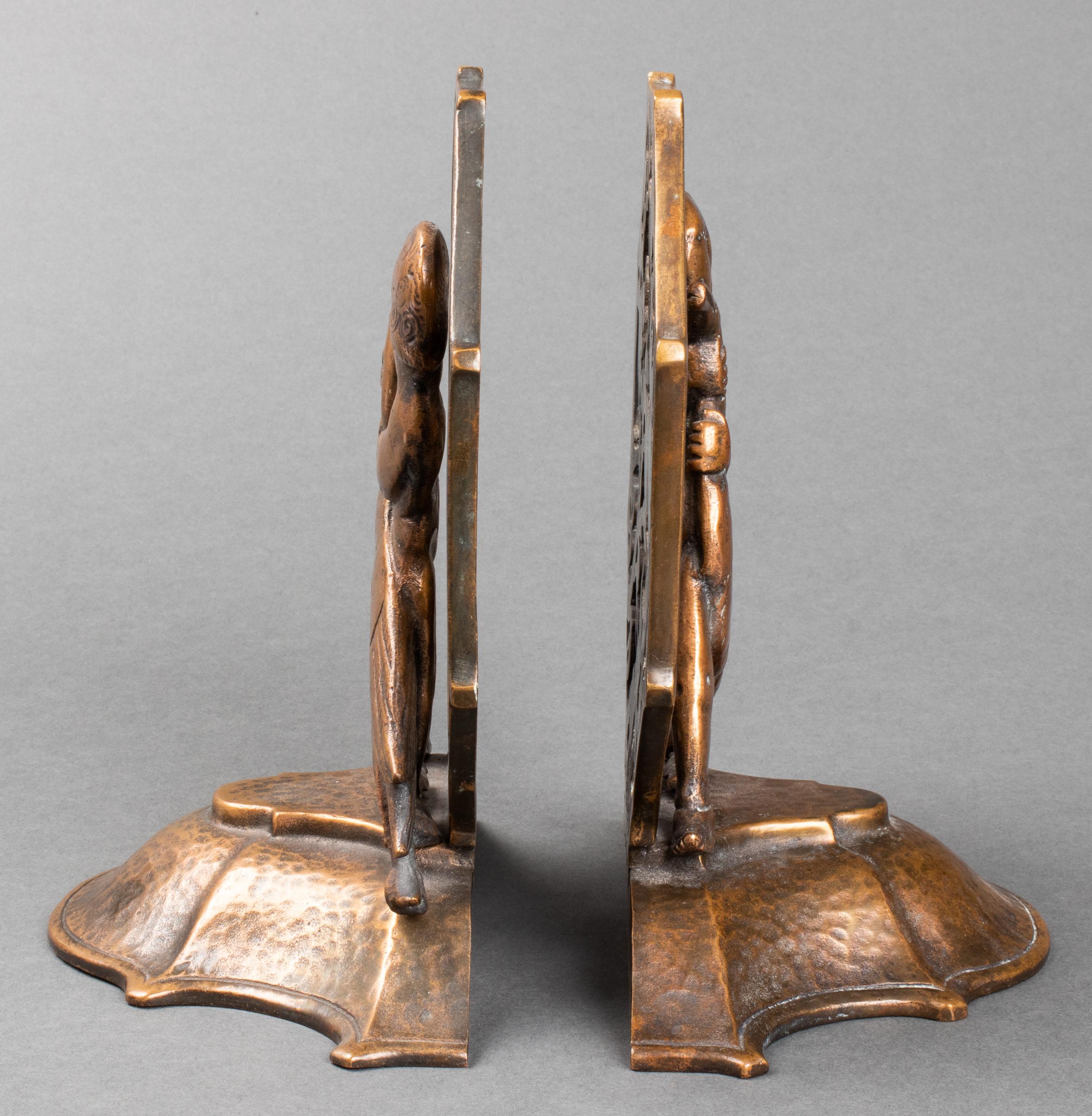 Mid-20th Century Oscar Bach Art Deco Bronze Girl and Goose Bookends For Sale