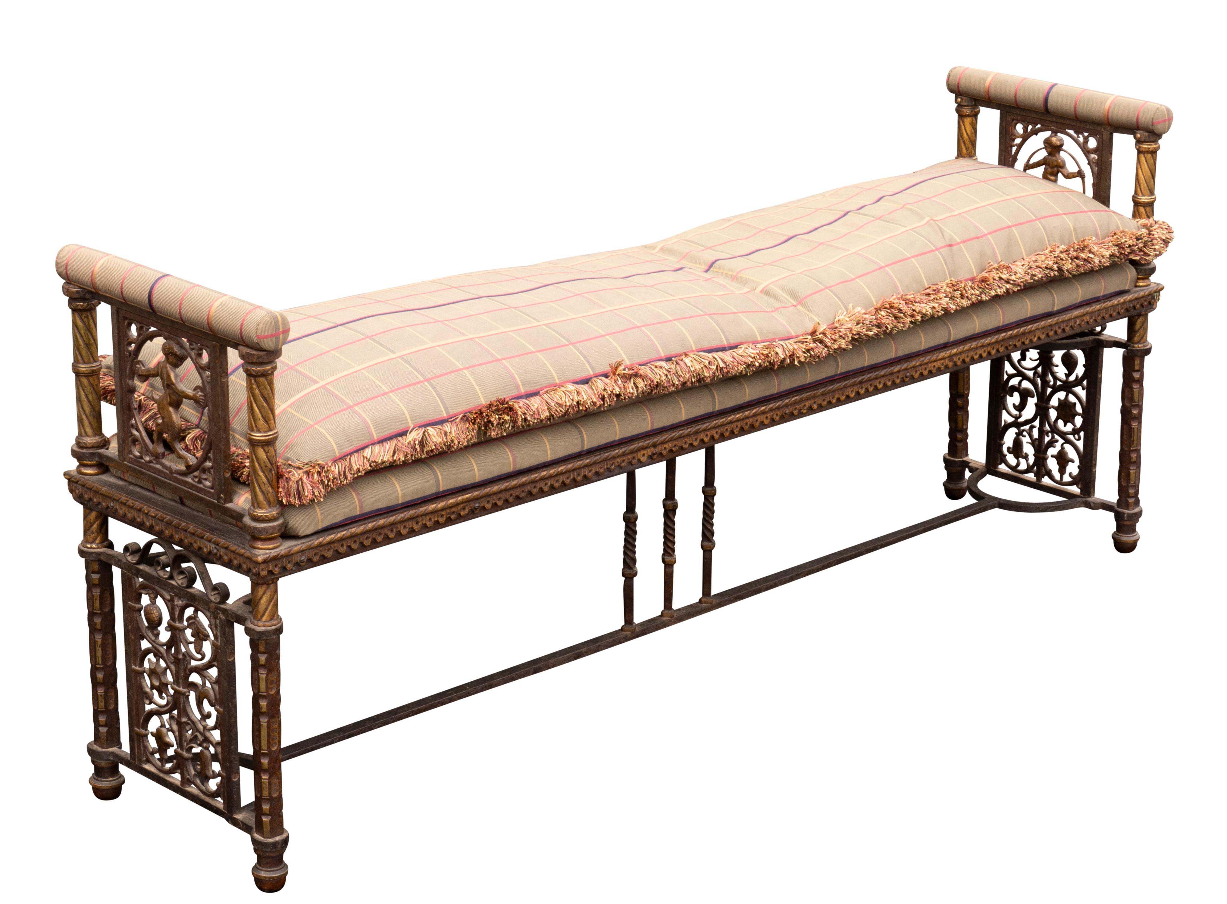 Oscar Bach Art Deco Wrought Iron And Bronze Bench In Good Condition For Sale In Essex, MA
