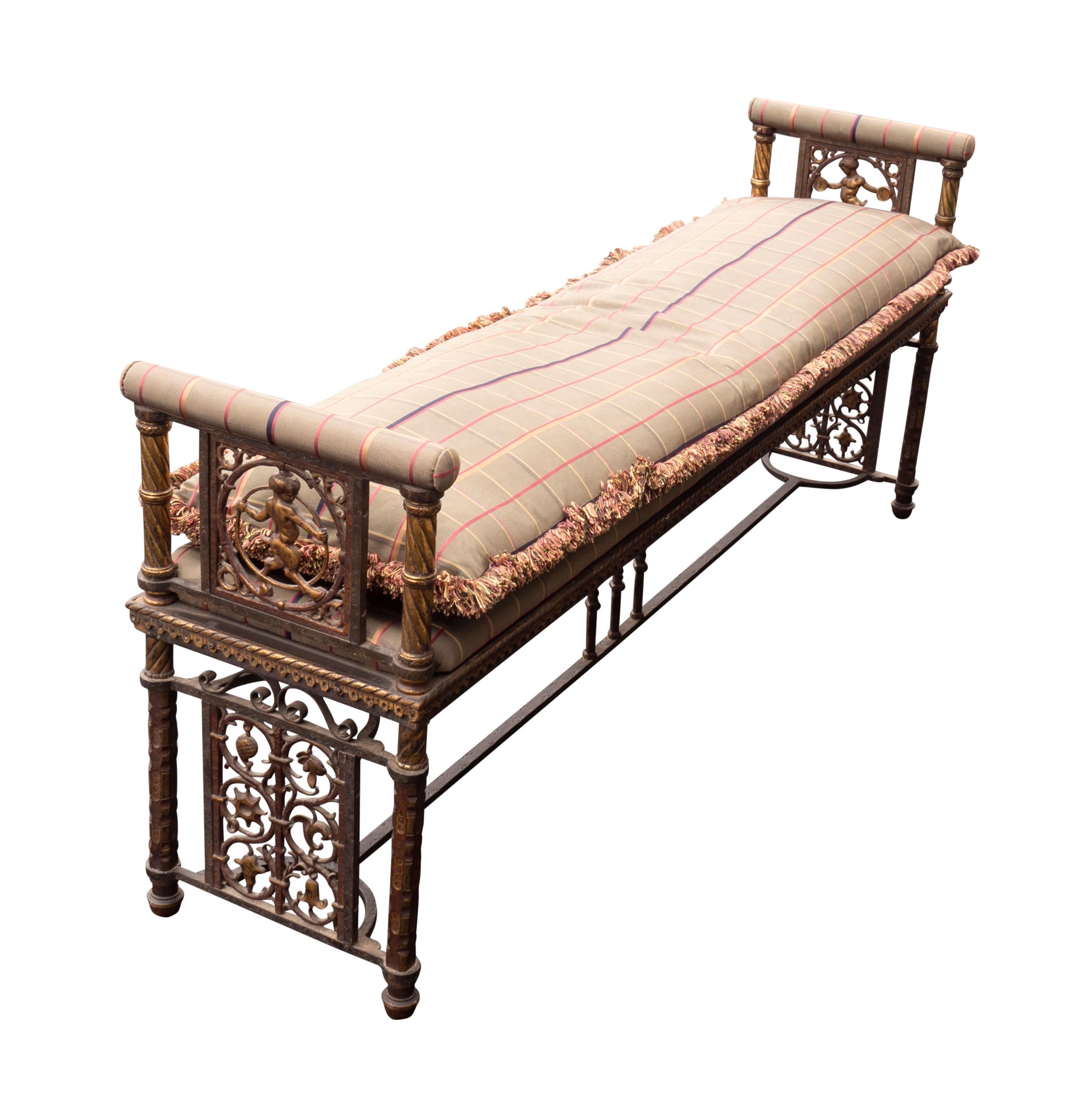 Oscar Bach Art Deco Wrought Iron And Bronze Bench For Sale 2