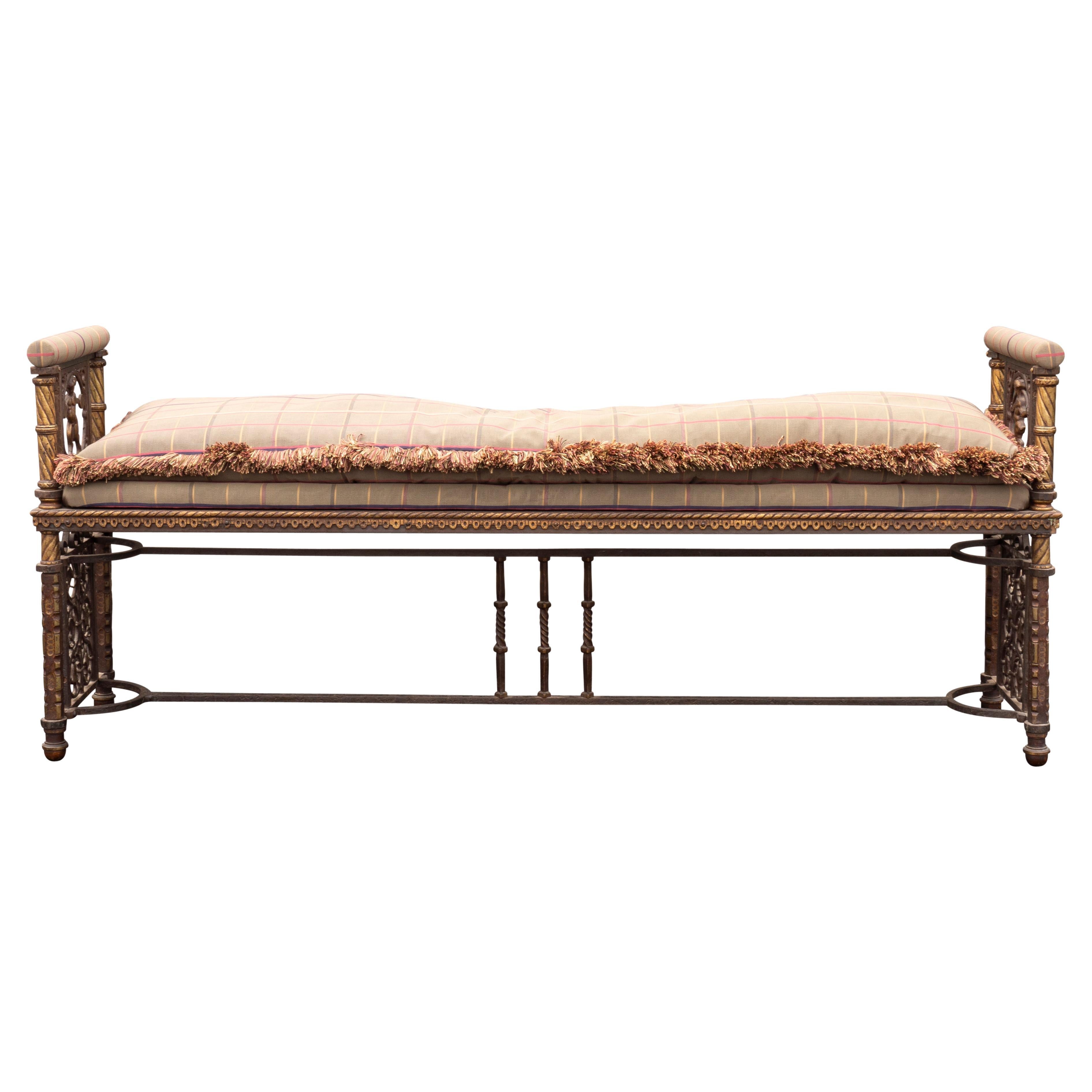 Banc Art déco Oscar Bach en fer forgé et bronze en vente