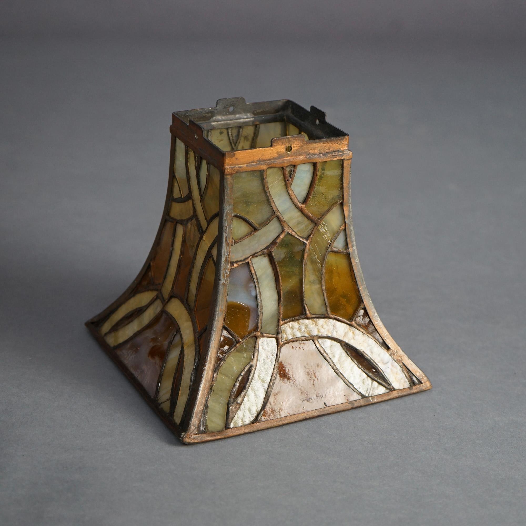 20th Century Oscar Bach Arts & Crafts Figural Hammered Bronze & Leaded Glass Wall Sconces