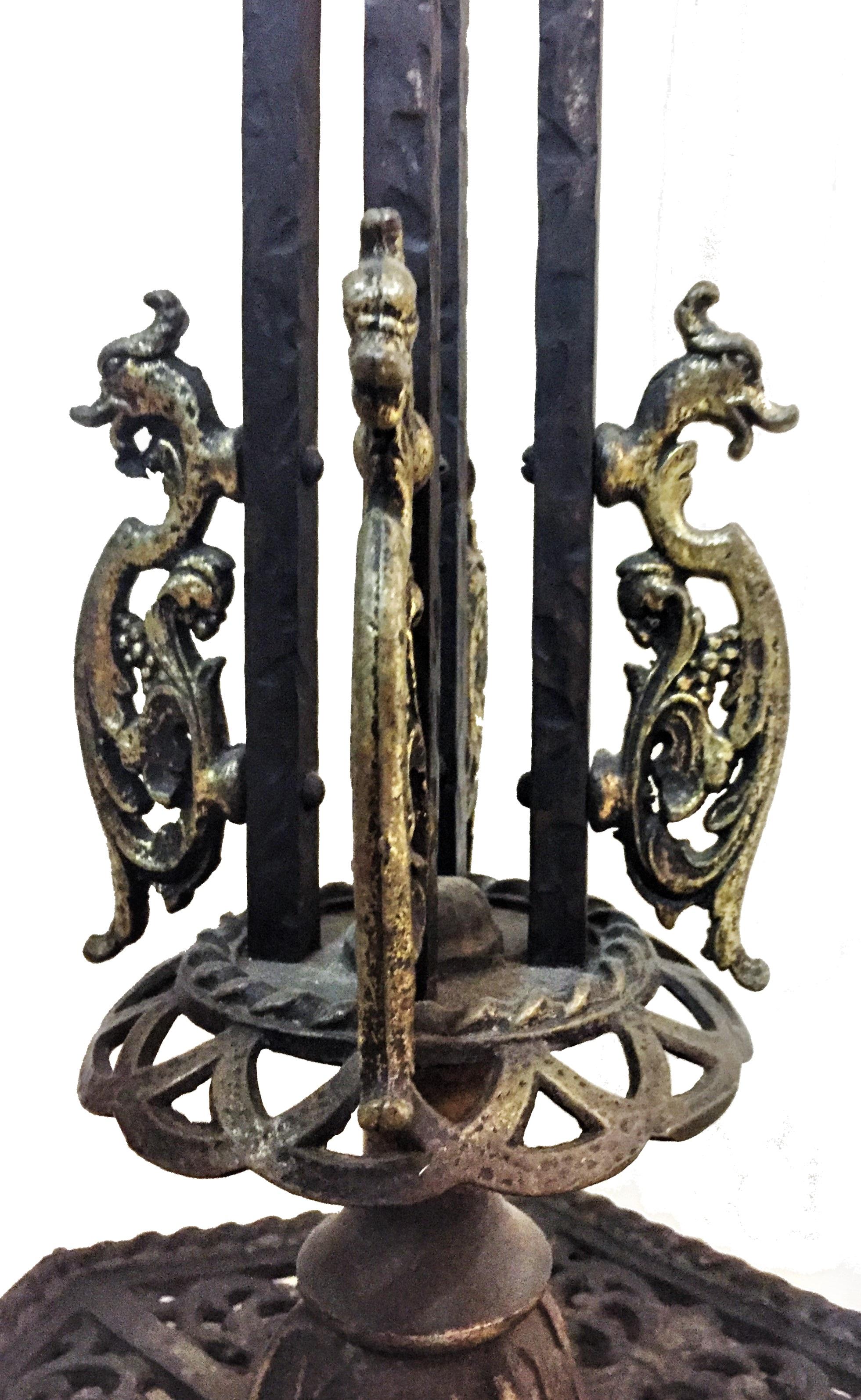 American Oscar Bach, Arts & Crafts Gilt Wrought Iron and Marble Pedestal, 1900s