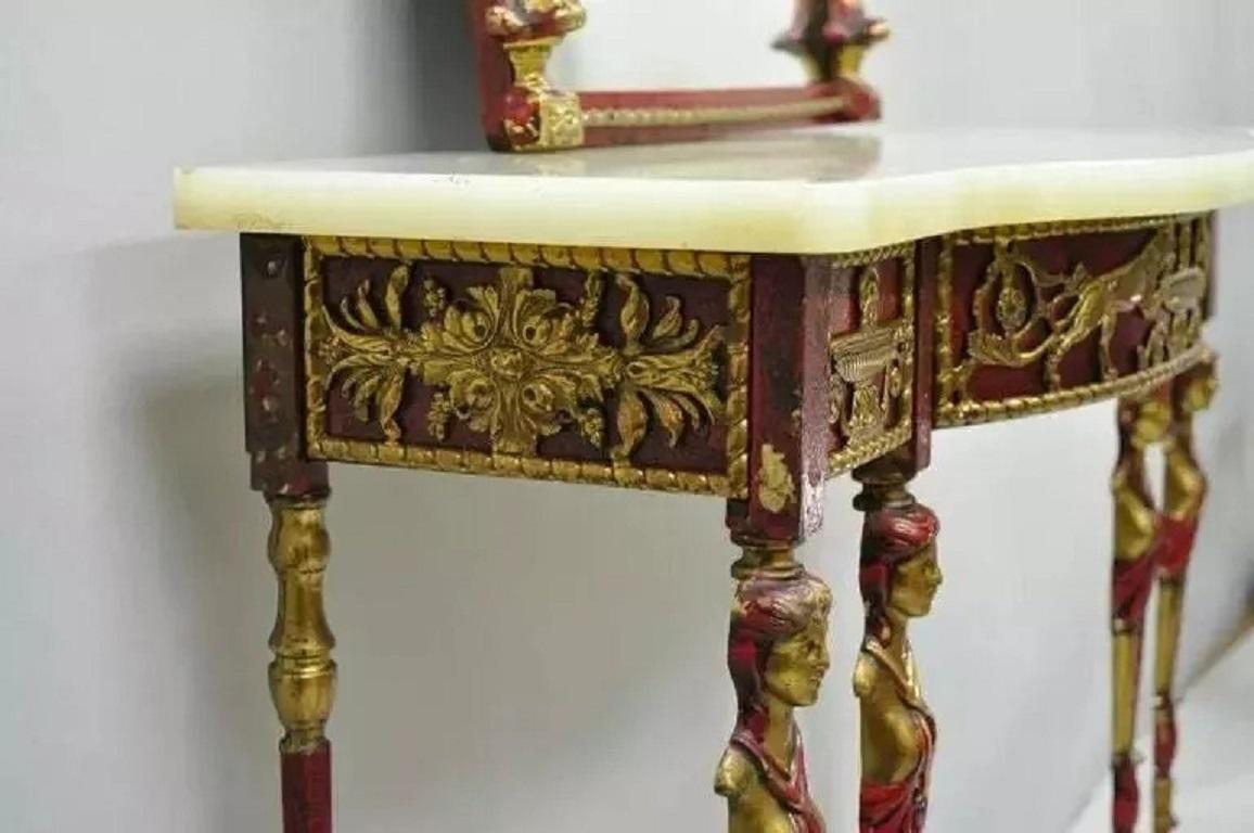 Oscar Bach Attr. Consola de hierro con tapa de bronce y ónice y espejo figurado en venta 3