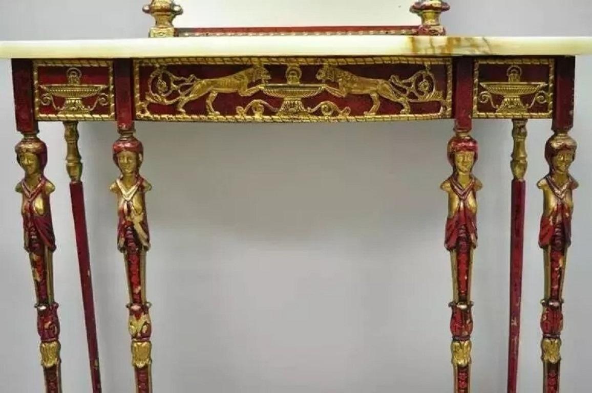 Oscar Bach Attr. Consola de hierro con tapa de bronce y ónice y espejo figurado Neoclásico en venta