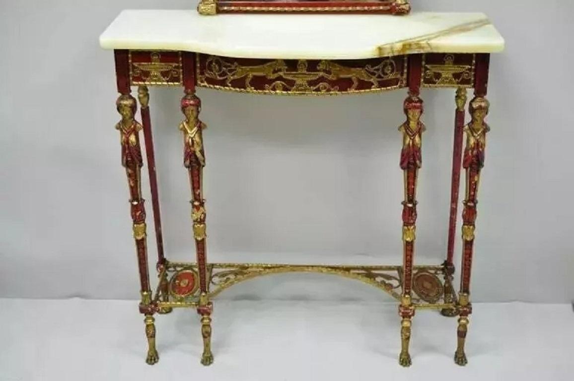 Oscar Bach Attr. Consola de hierro con tapa de bronce y ónice y espejo figurado siglo XX en venta