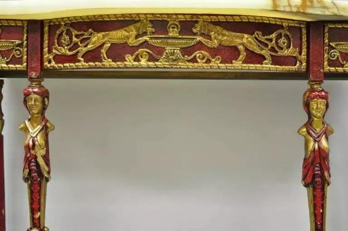 Oscar Bach Attr. Consola de hierro con tapa de bronce y ónice y espejo figurado en venta 1