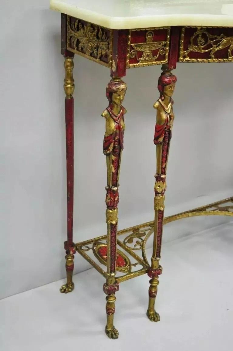 Oscar Bach Attr. Consola de hierro con tapa de bronce y ónice y espejo figurado en venta 2