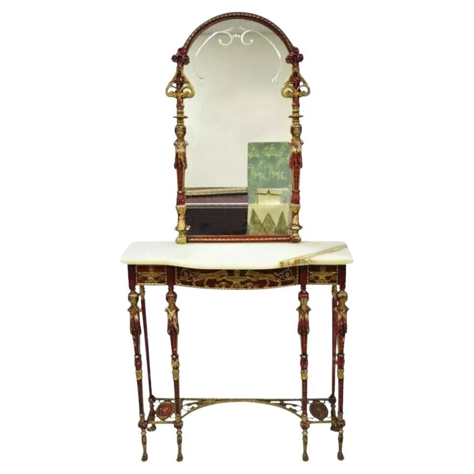 Oscar Bach Attr. Consola de hierro con tapa de bronce y ónice y espejo figurado en venta