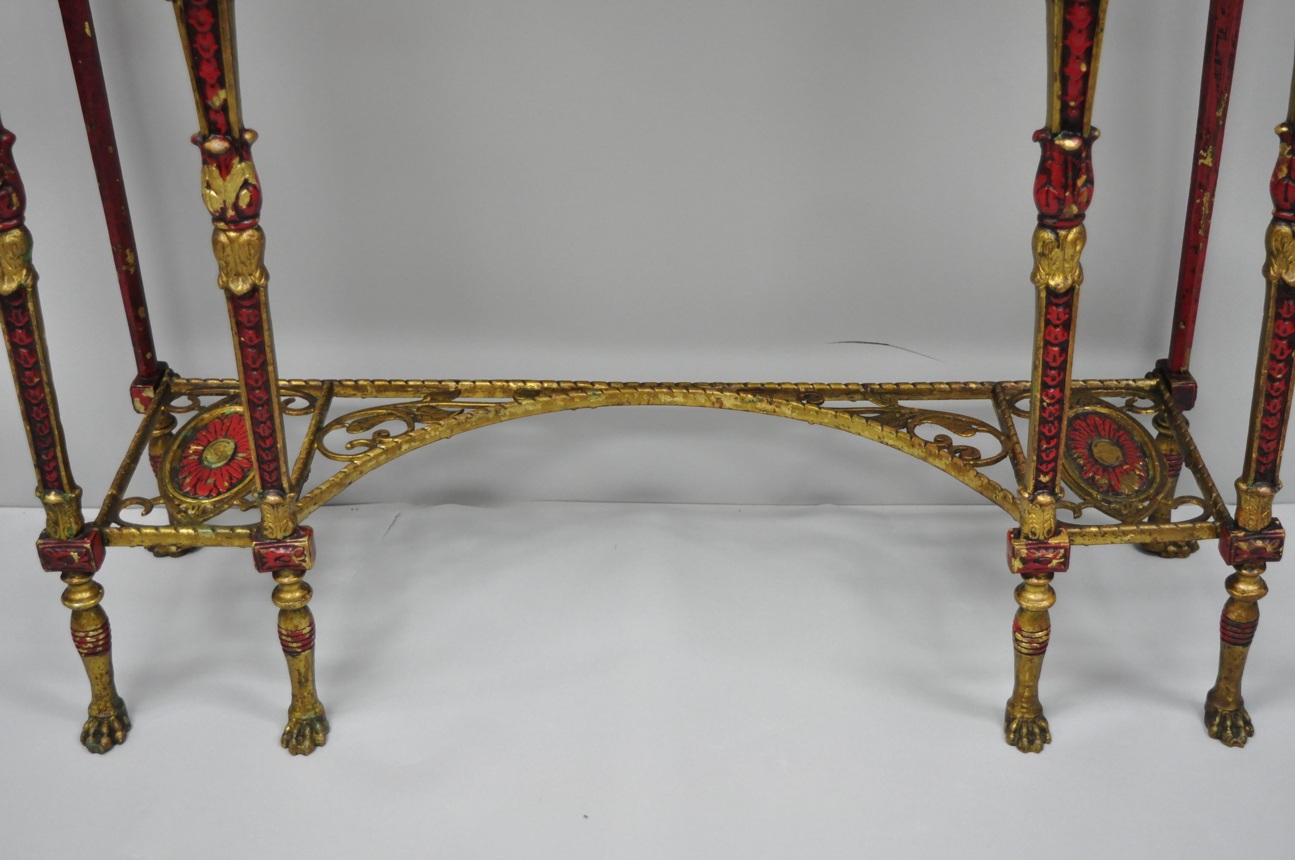 Oscar Bach Attr. Bronze and Onyx Top Red Console Hall Table with Figural Mirror For Sale 8