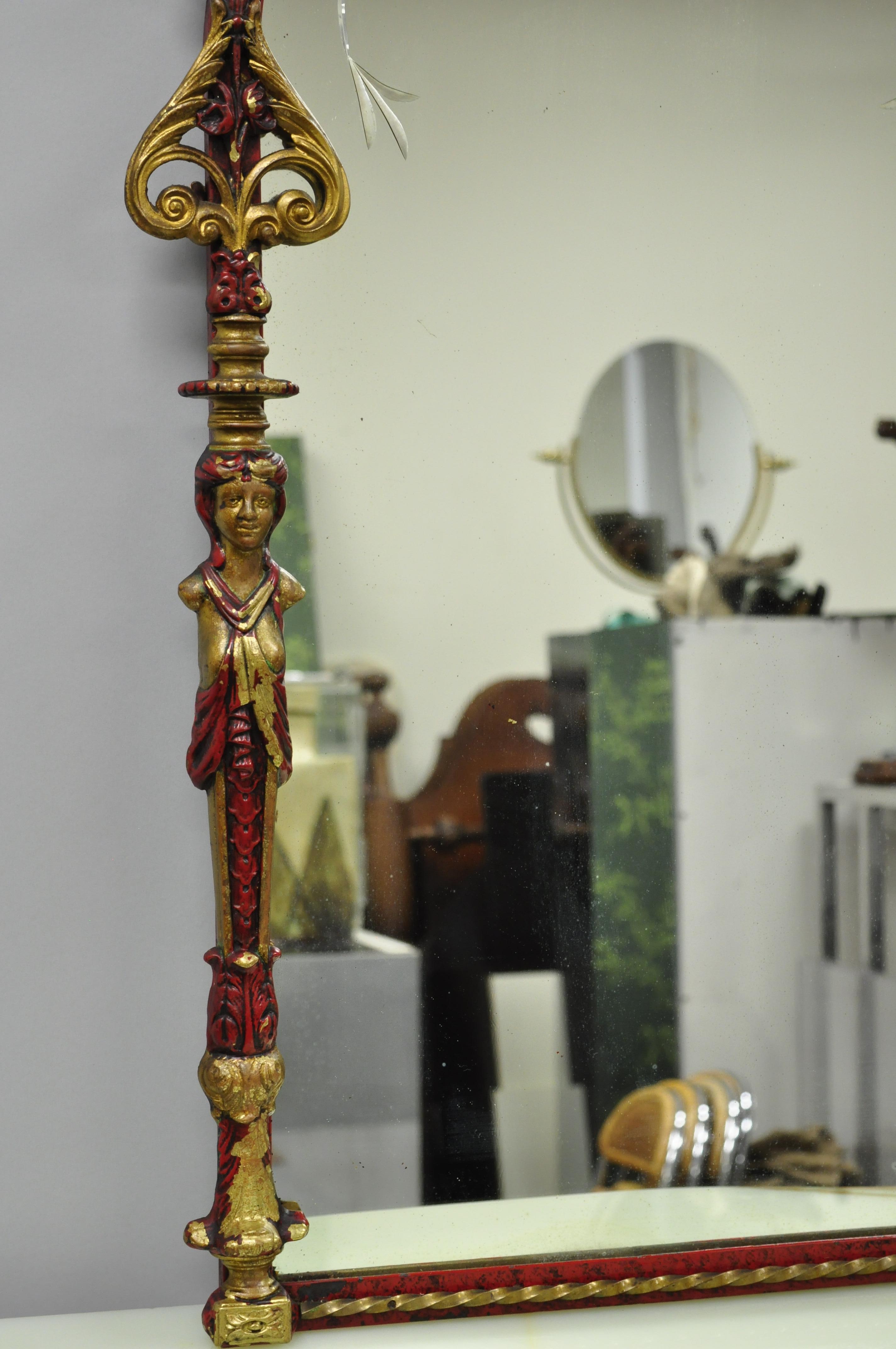 Oscar Bach Attr. Roter Konsolentisch mit Bronze- und Onyxplatte und figürlichem Spiegel im Zustand „Gut“ im Angebot in Philadelphia, PA
