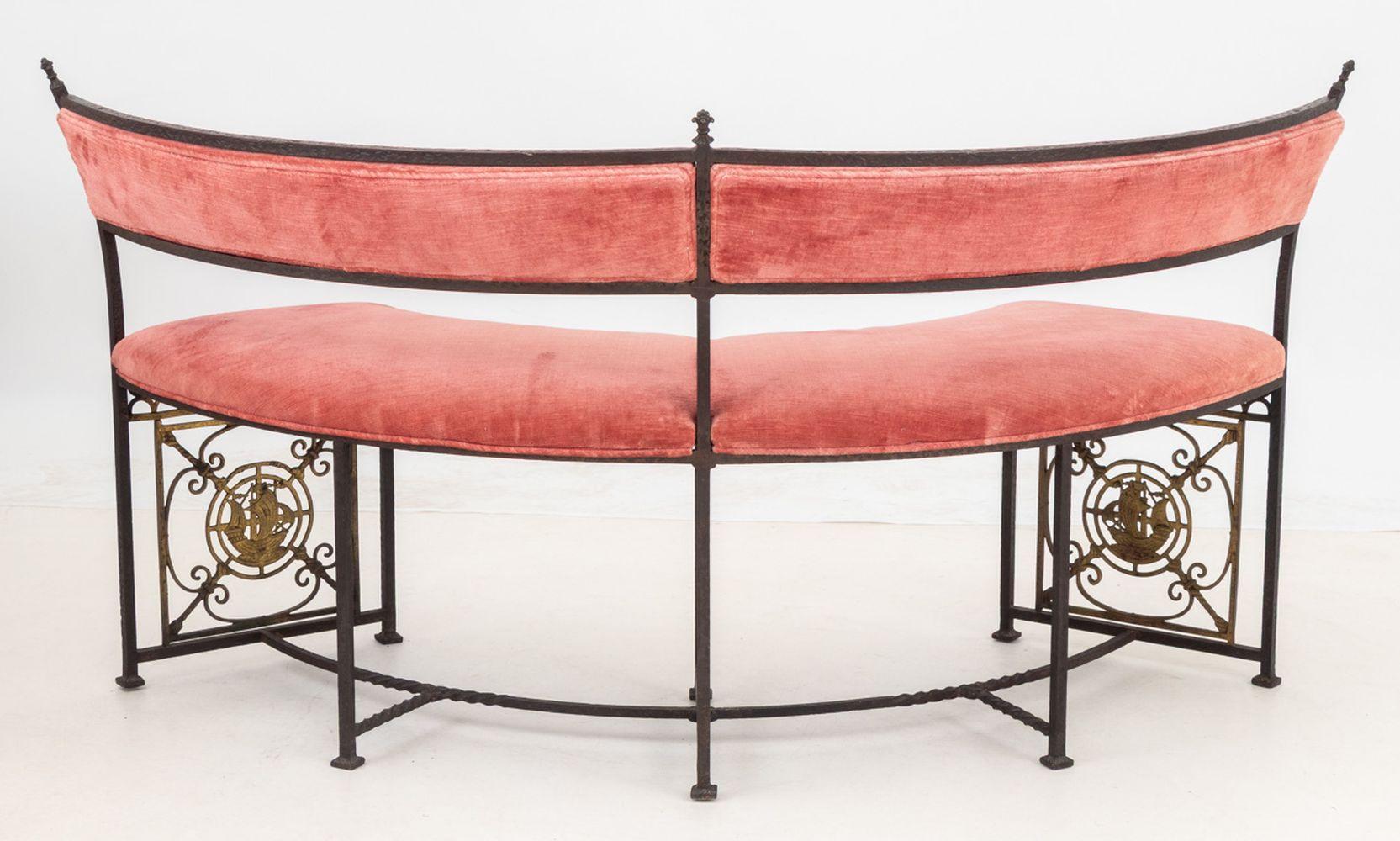 Oscar Bach Attr. Velvet Upholstered Curved Bench For Sale 2