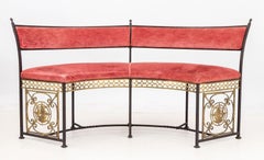 Oscar Bach Attr. Velvet Upholstered Curved Bench