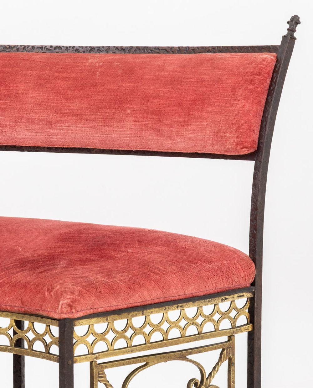 Oscar Bach Attr. Velvet Upholstered Curved Bench In Good Condition For Sale In Astoria, NY