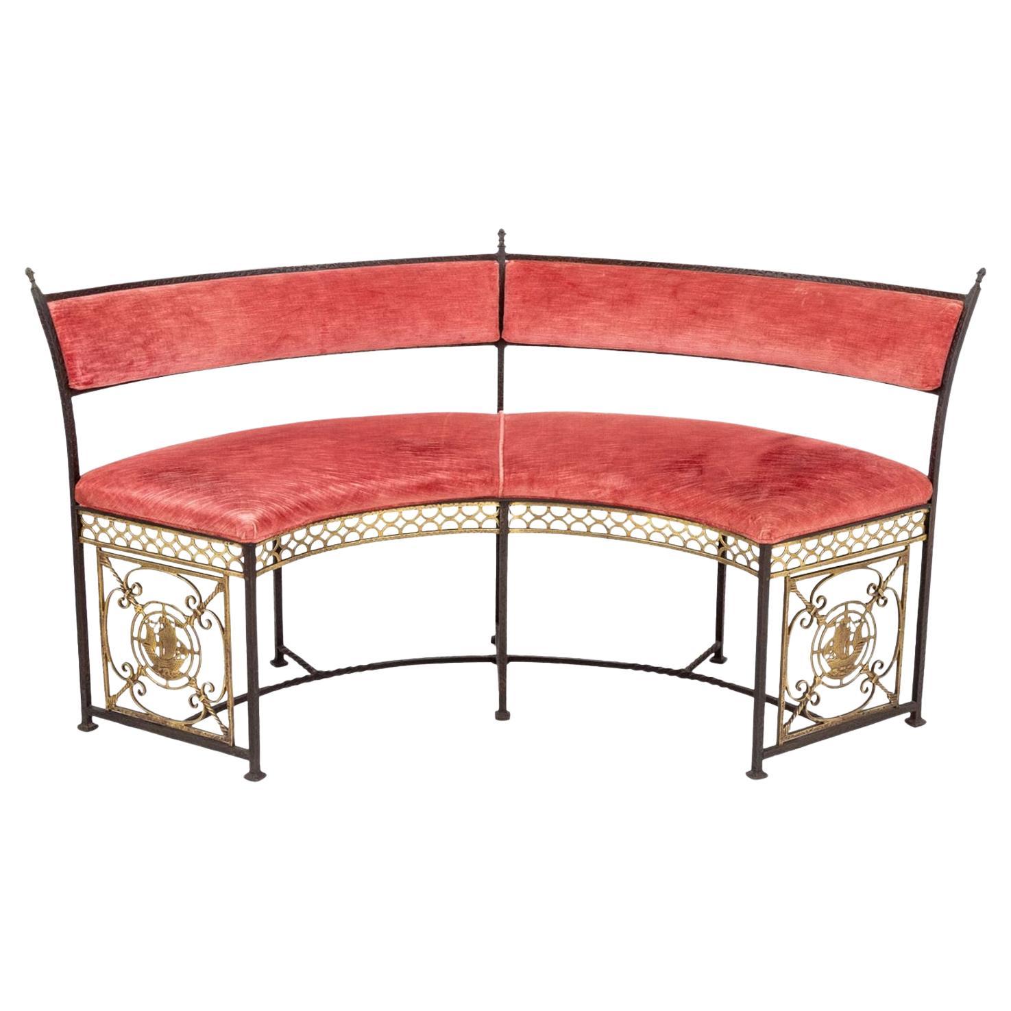 Oscar Bach Attr. Velvet Upholstered Curved Bench For Sale