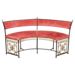 Oscar Bach Attr. Velvet Upholstered Curved Bench