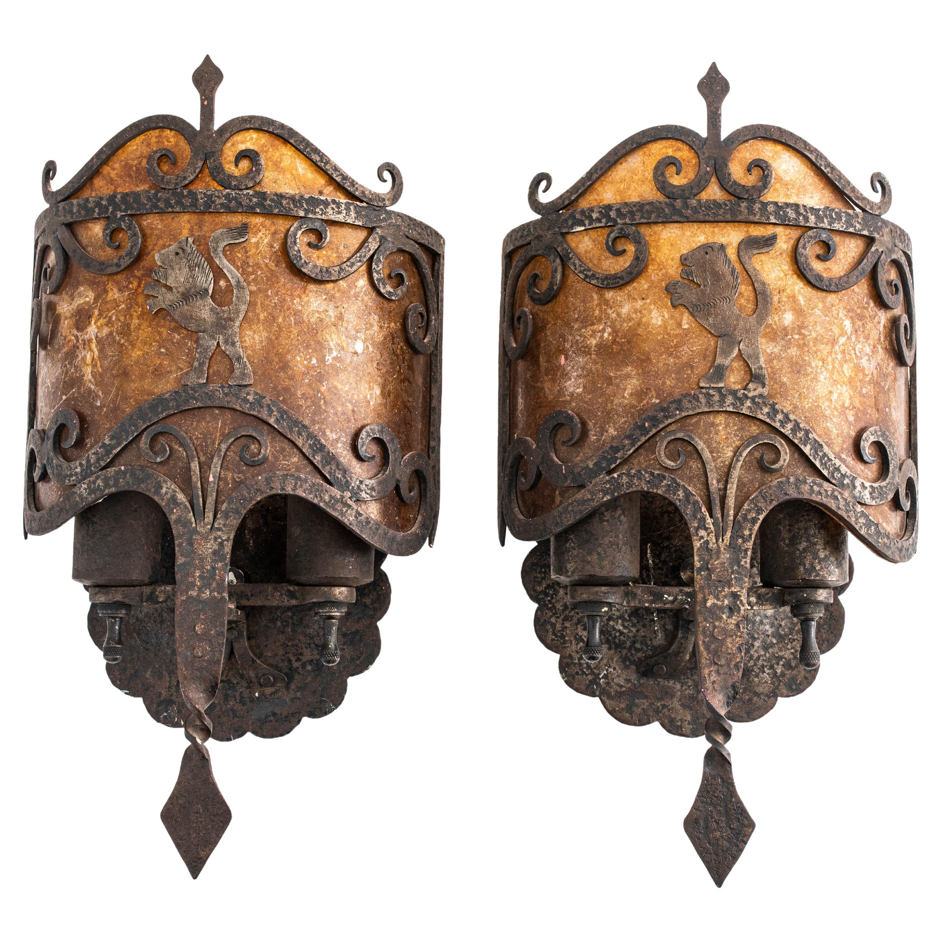 Oscar Bach Attributed Arts & Crafts Sconces, Pair
