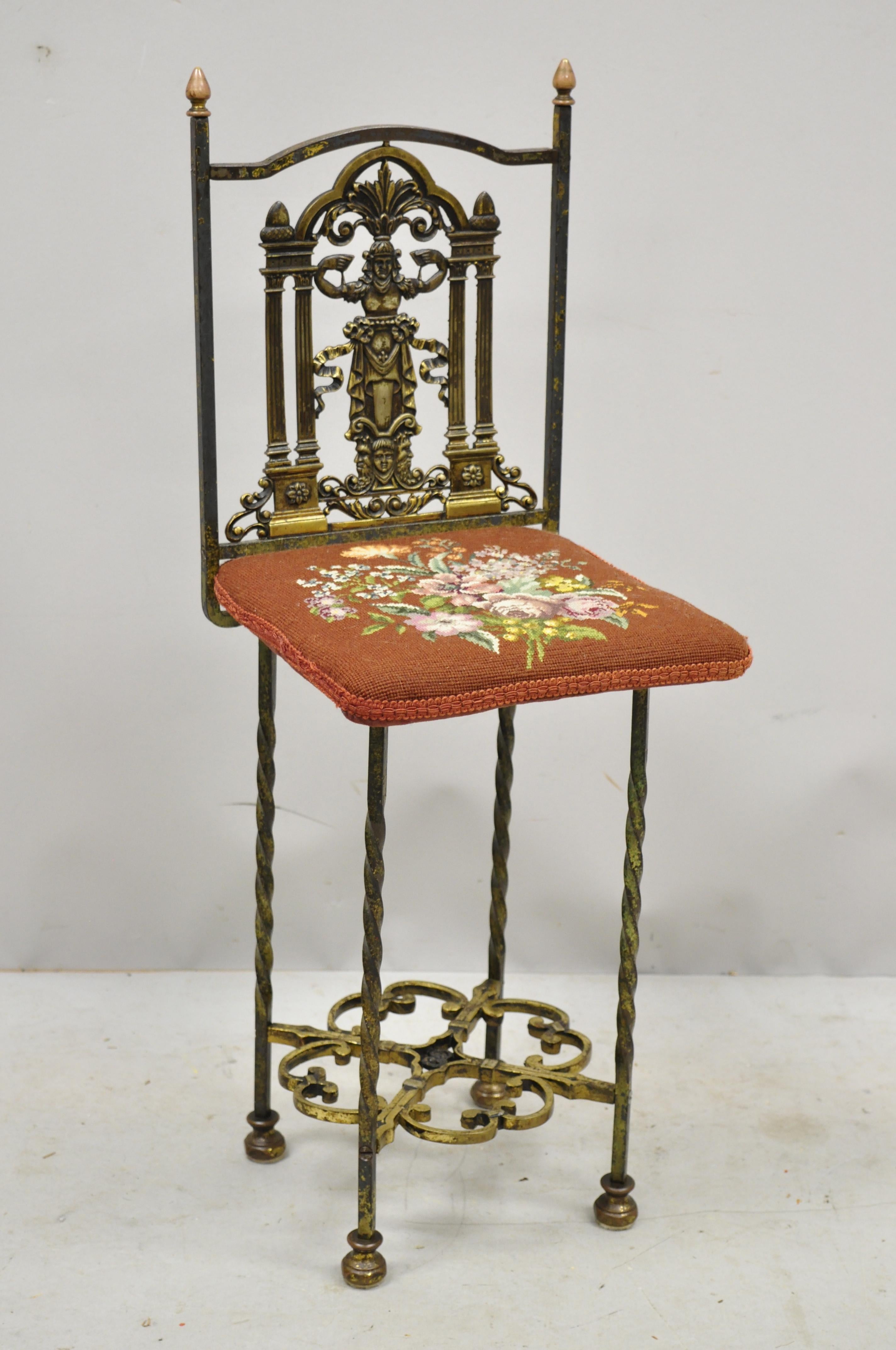 Gothique Oscar Bach Attribué Figural Bronze Marble-Top Telephone Hall Stand with Chair