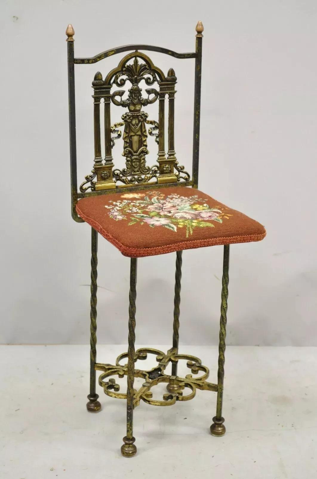 Oscar Bach zugeschrieben Figural Bronze Marmor Top Telefon Hall Stand mit Stuhl (Renaissance) im Angebot
