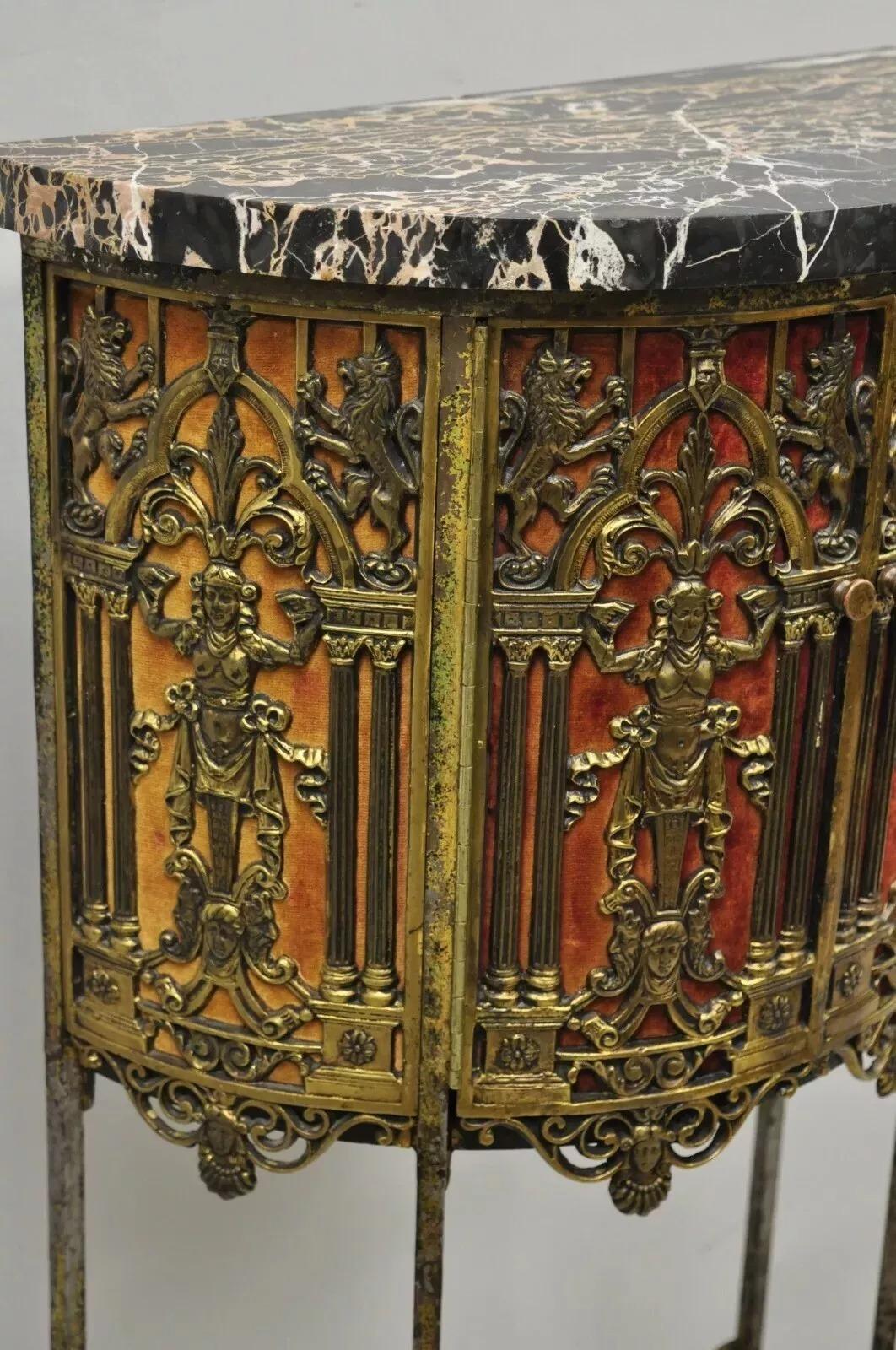 Oscar Bach zugeschrieben Figural Bronze Marmor Top Telefon Hall Stand mit Stuhl (19. Jahrhundert) im Angebot