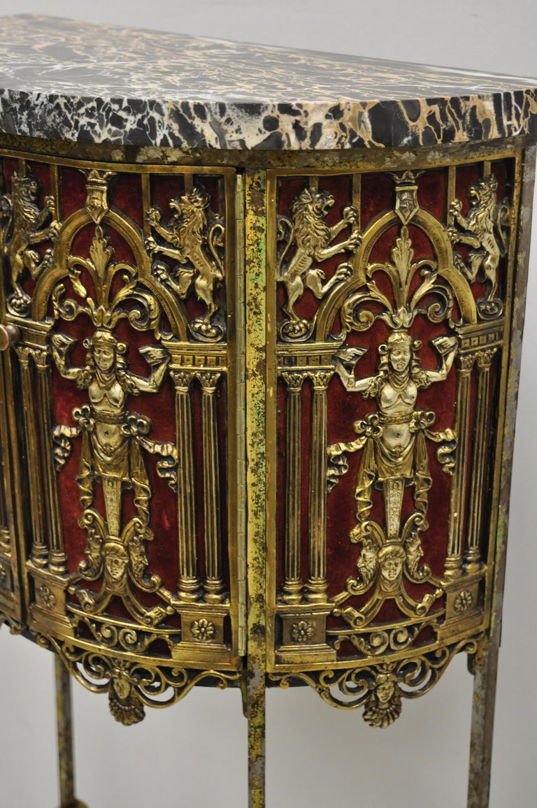 Oscar Bach Attributed Figural Bronze MarbleTop Telephone Hall Stand with Chair For Sale at 1stDibs