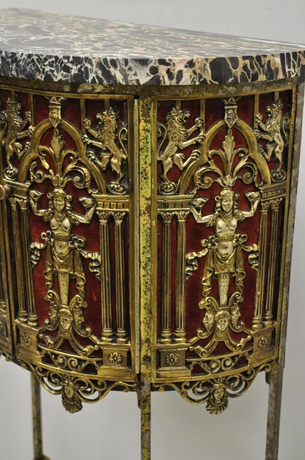 Oscar Bach zugeschrieben Figural Bronze Marmor Top Telefon Hall Stand mit Stuhl im Angebot 1