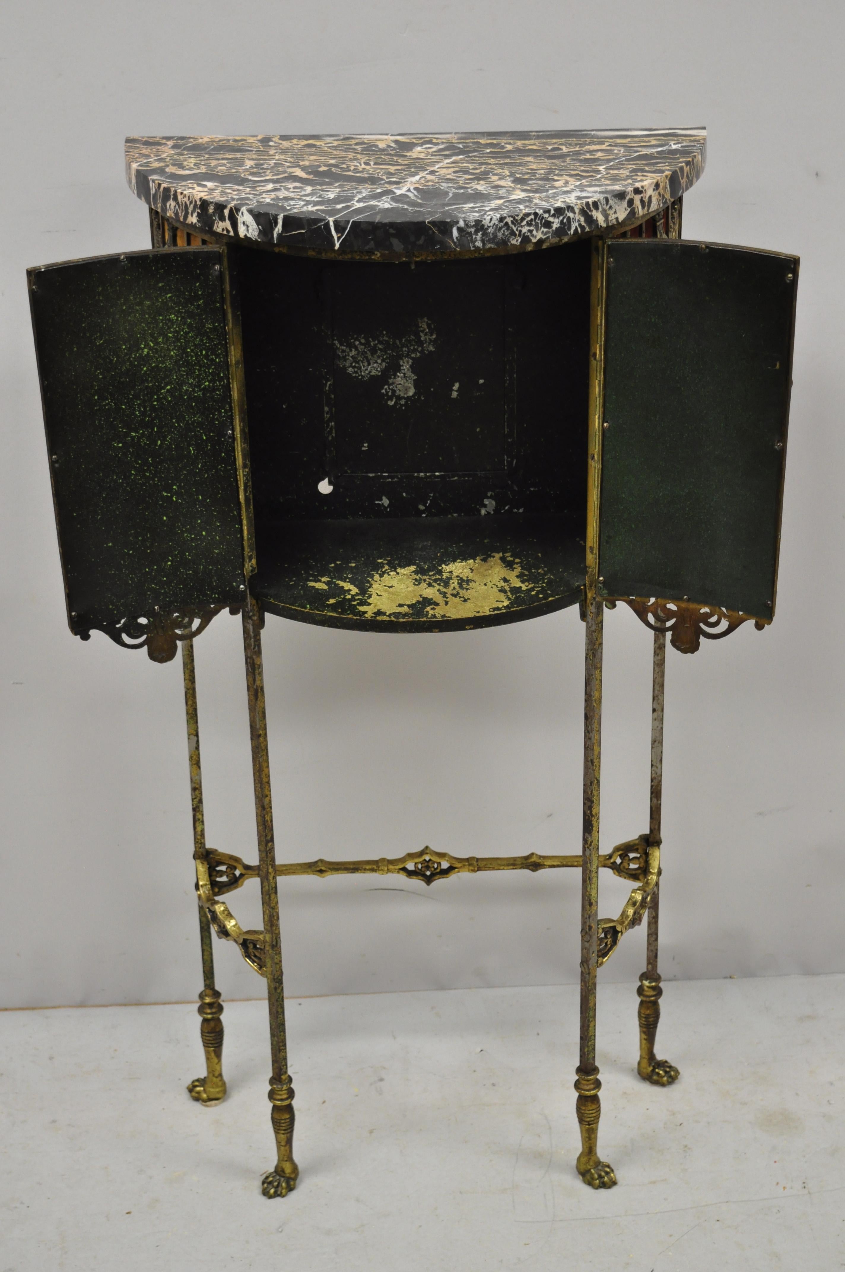 19th Century Oscar Bach Attributed Figural Bronze Marble-Top Telephone Hall Stand with Chair For Sale