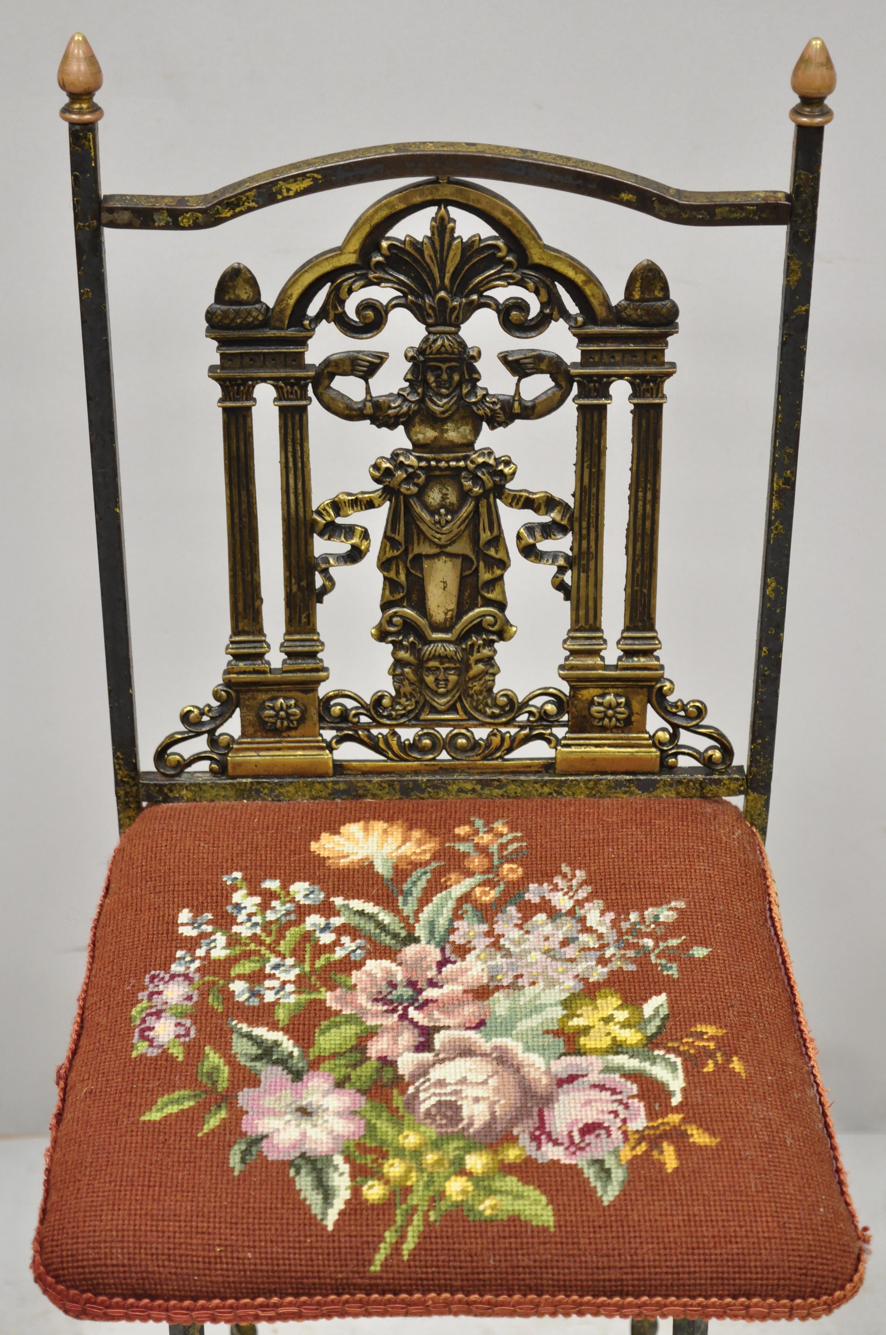 Oscar Bach Attributed Figural Bronze Marble-Top Telephone Hall Stand with Chair For Sale 1