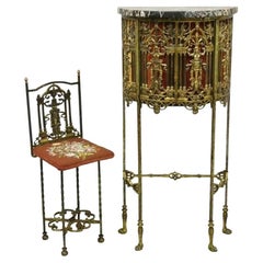 Oscar Bach zugeschrieben Figural Bronze Marmor Top Telefon Hall Stand mit Stuhl