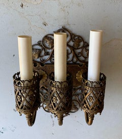Oscar Bach Bronze Three-Arm Sconces, a Pair