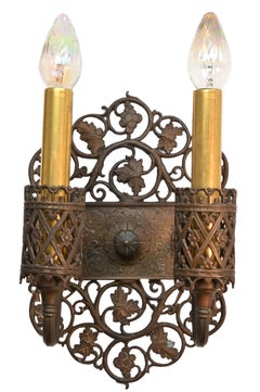 Oscar Bach Bronze Two Candle Wall Sconce Pair