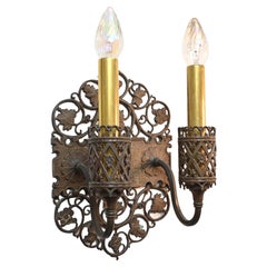 Oscar Bach Bronze Two Candle Wall Sconce Pair