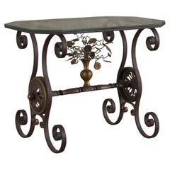 Antique Oscar Bach Iron and Brass Floral Side Table, c1920