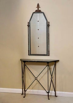 Oscar Bach Iron Console and Beveled Mirror Set with Black Marble Top