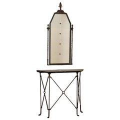 Oscar Bach Console en fer et miroir biseauté avec dessus en marbre noir