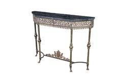 Table console Oscar Bach de style néoclassique italien, en bronze, fer forgé et marbre, 43"