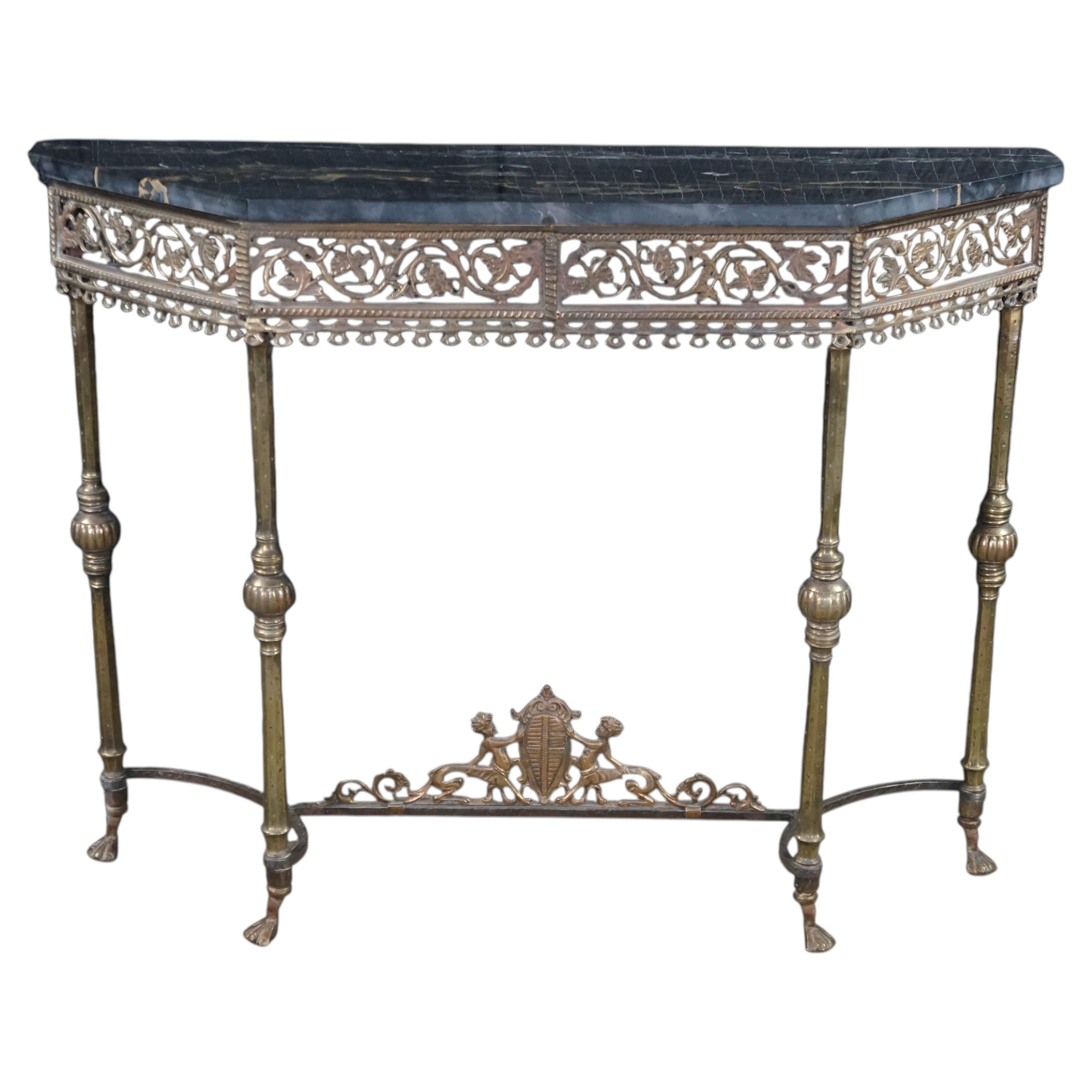 Oscar Bach Italian Neoclassical Bronze Wrought Iron Marble Console Table 43"