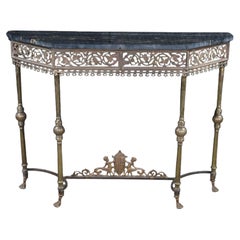 Table console Oscar Bach de style néoclassique italien, en bronze, fer forgé et marbre, 43"