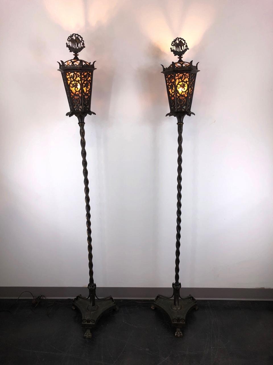 OSCAR BACH Segar Studios Bronze Torchieres Floor Lamps - Pair 5