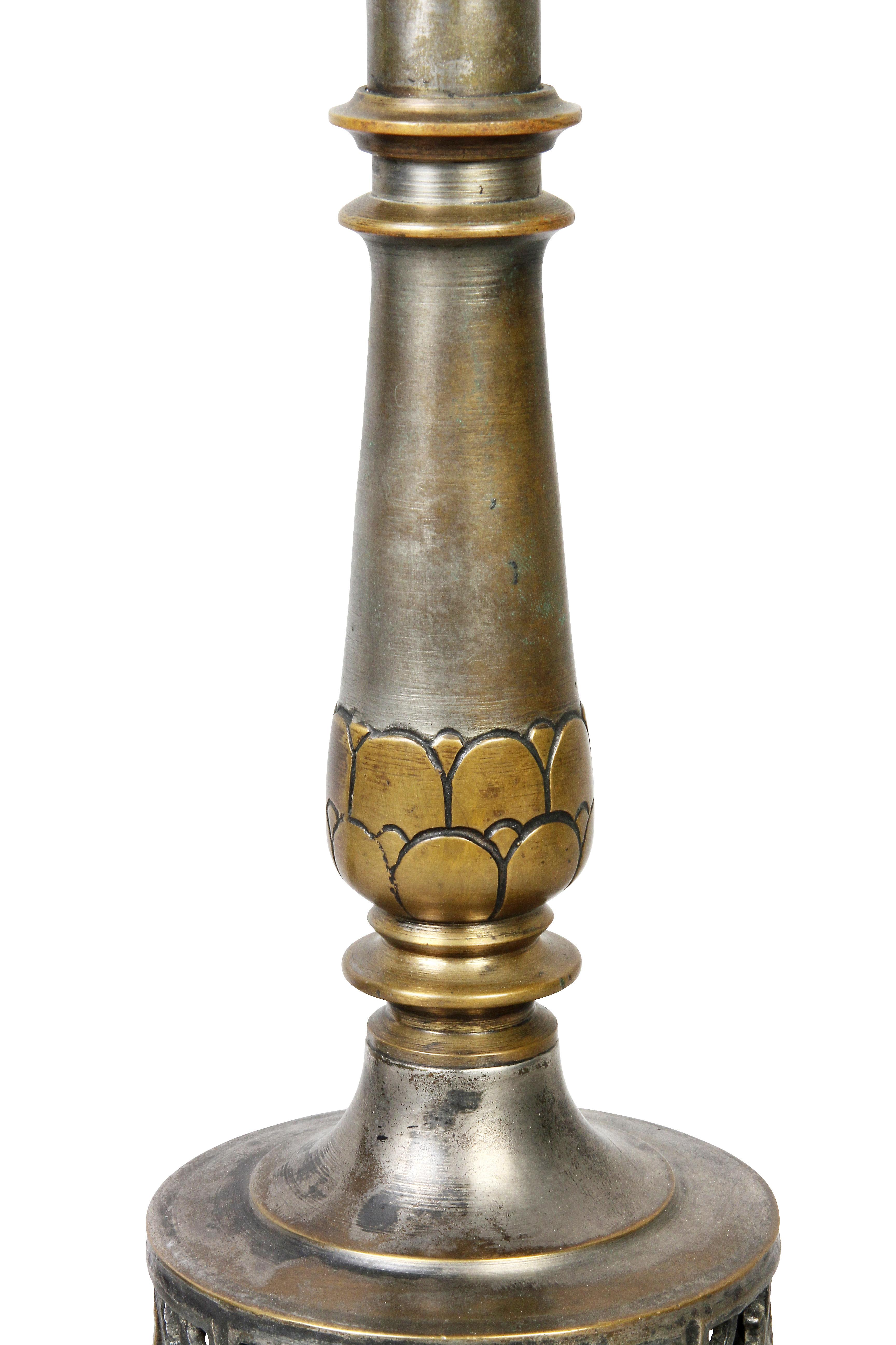 Early 20th Century Oscar Bach Silvered Bronze Table Lamp