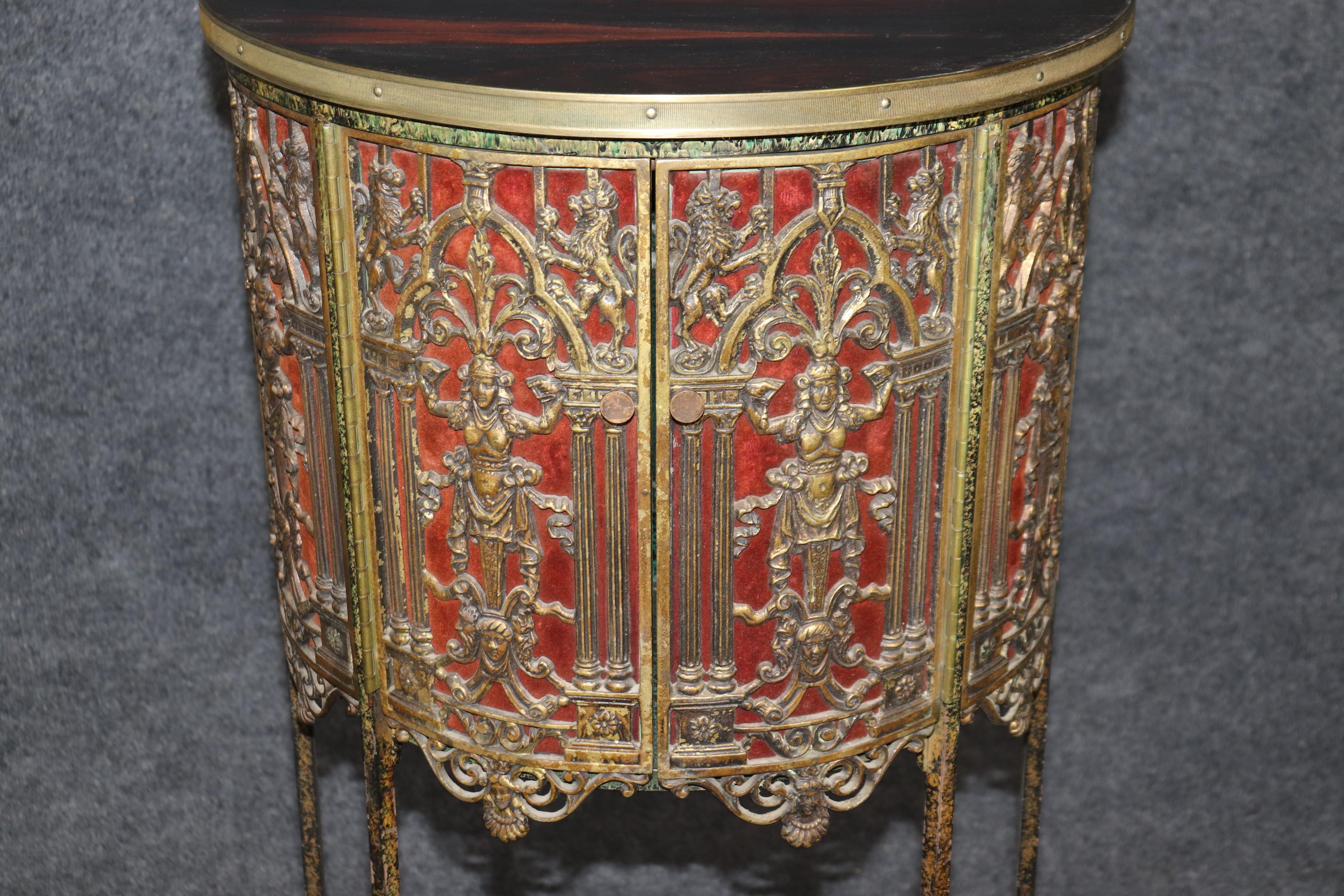 Oscar Bach Style Faux Tortoise Shell Bronze Demilune Cabinet Console & Chair For Sale 4