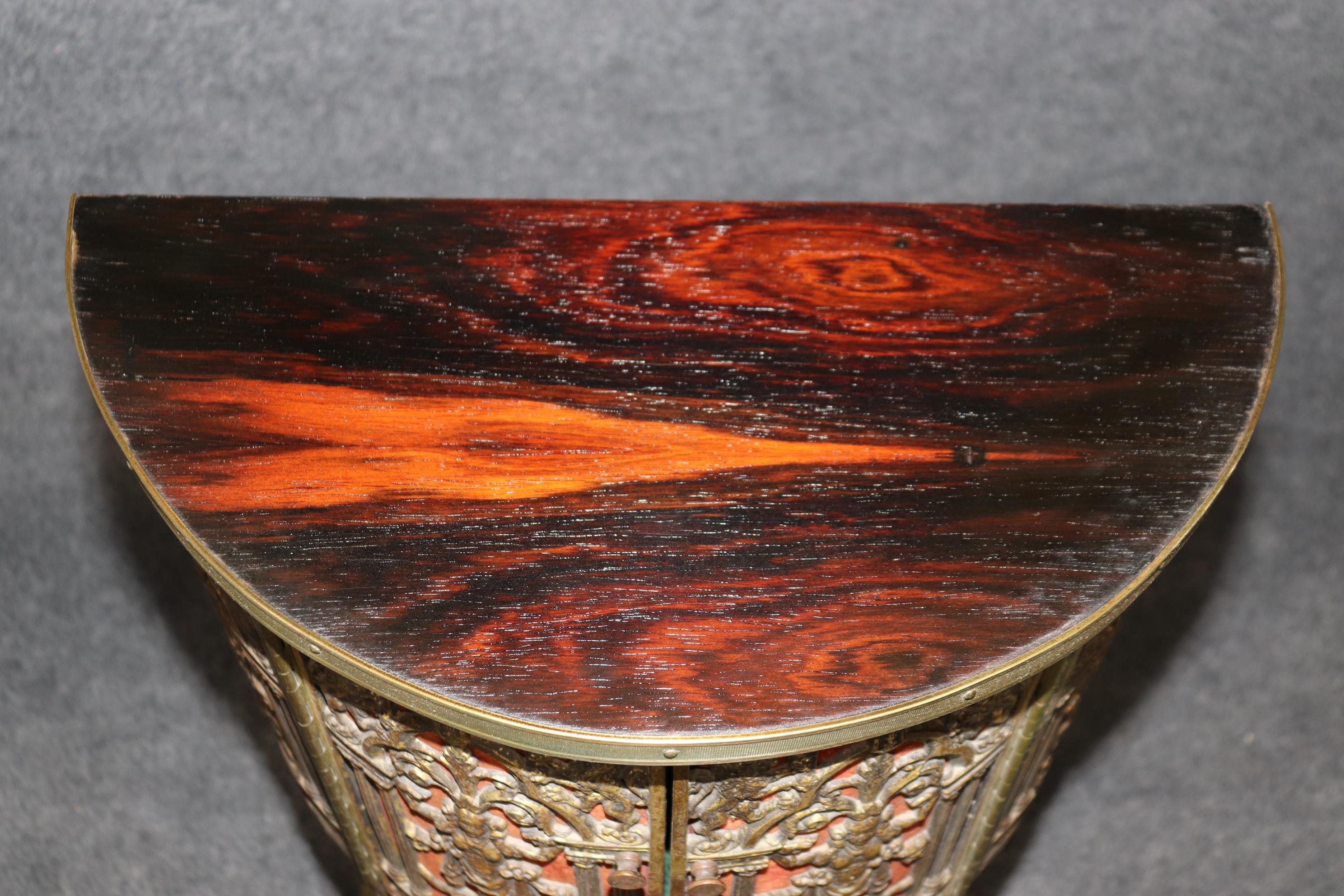 Neoclassical Revival Oscar Bach Style Faux Tortoise Shell Bronze Demilune Cabinet Console & Chair For Sale