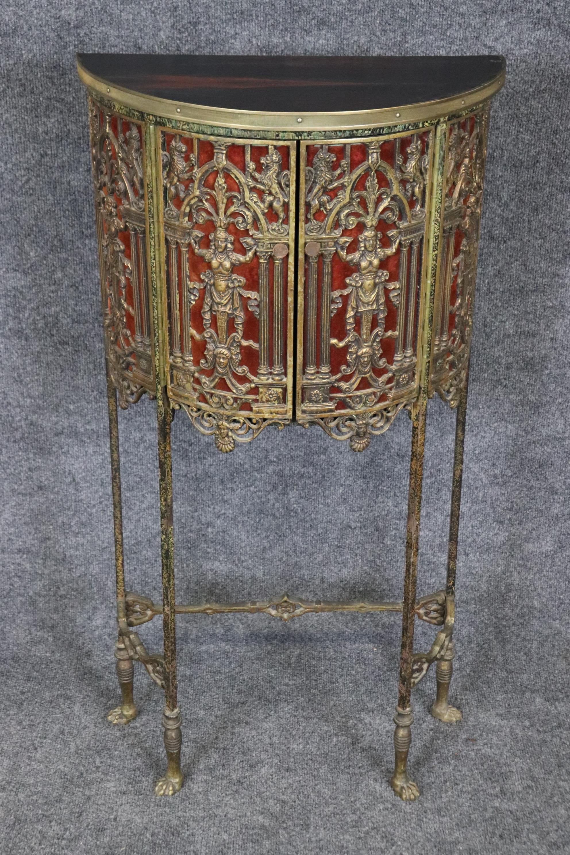 European Oscar Bach Style Faux Tortoise Shell Bronze Demilune Cabinet Console & Chair For Sale