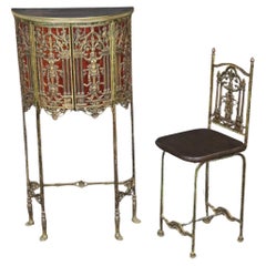 Oscar Bach Style Faux Tortoise Shell Bronze Demilune Cabinet Console & Chair