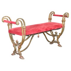 Oscar Bach Style Hand-Wrought Iron Upholstered Window Bench circa 1930