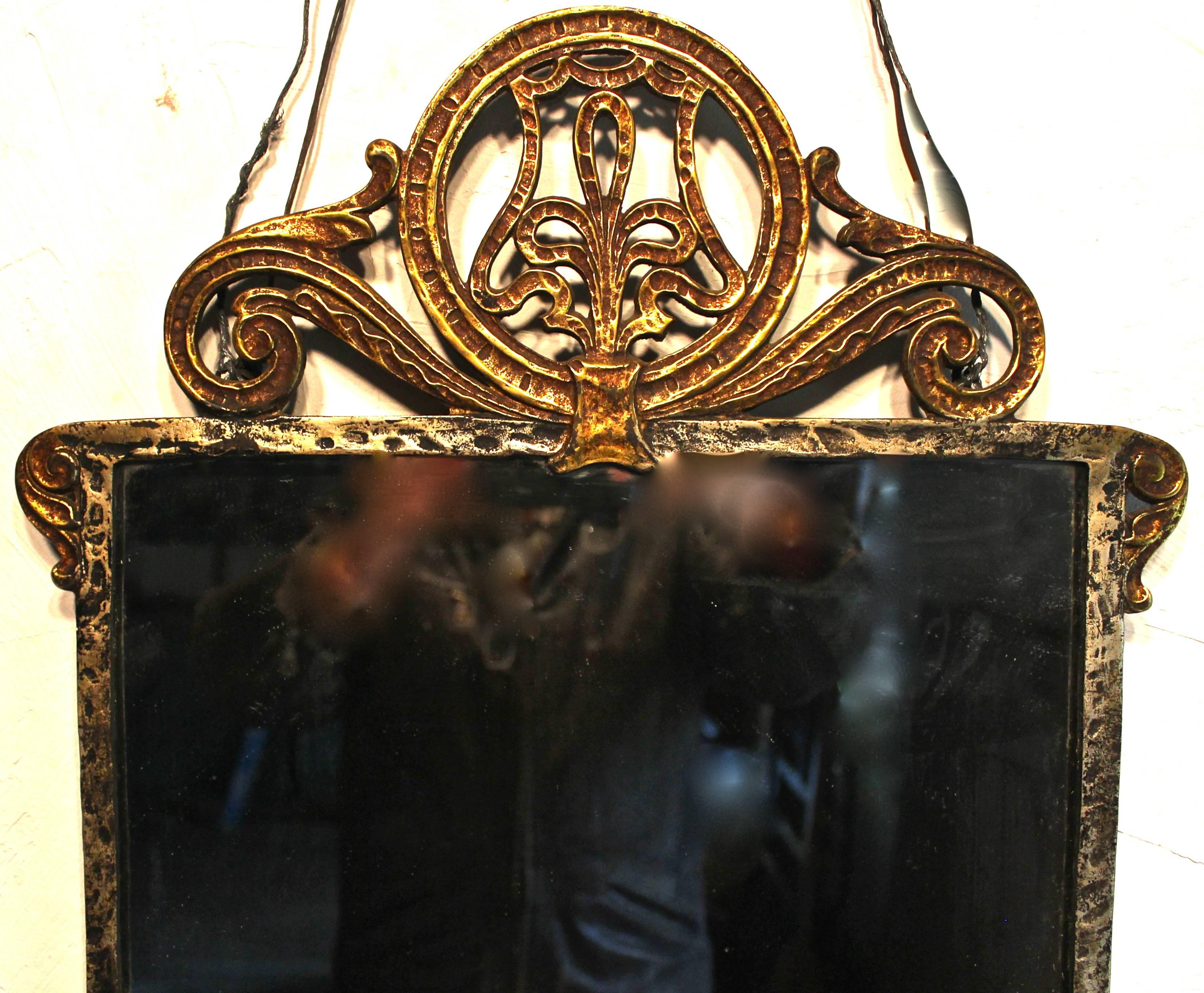 Beaux Arts Marcel Bergue Style Mirror Bronze and Iron  For Sale