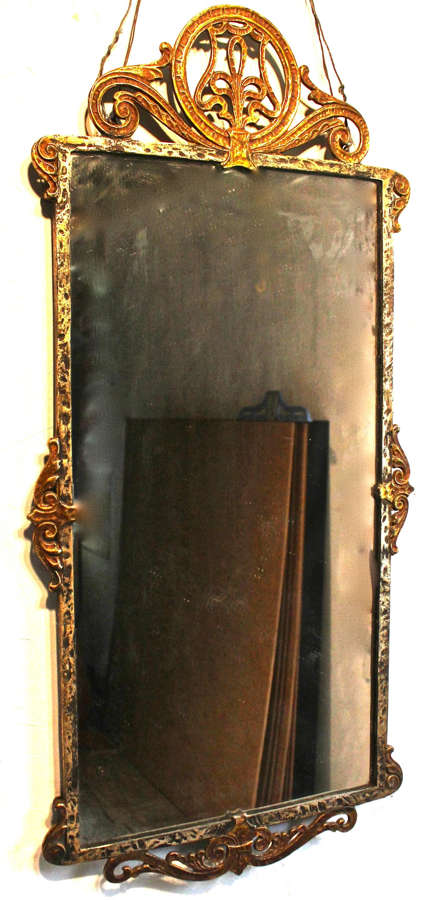 French Marcel Bergue Style Mirror Bronze and Iron  For Sale
