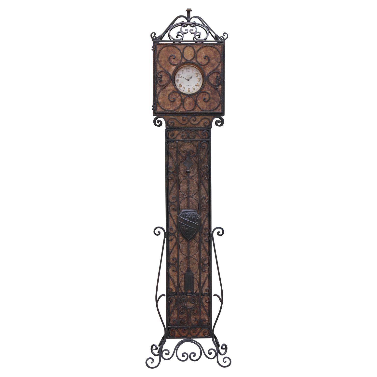 Oscar Bach Style Wrought Iron and Mica Light Up Stand Up Clock