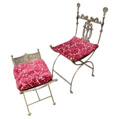 Oscar Bruno Bach Finely Detailed Ornate Bronze Savonarola Chair And Ottoman