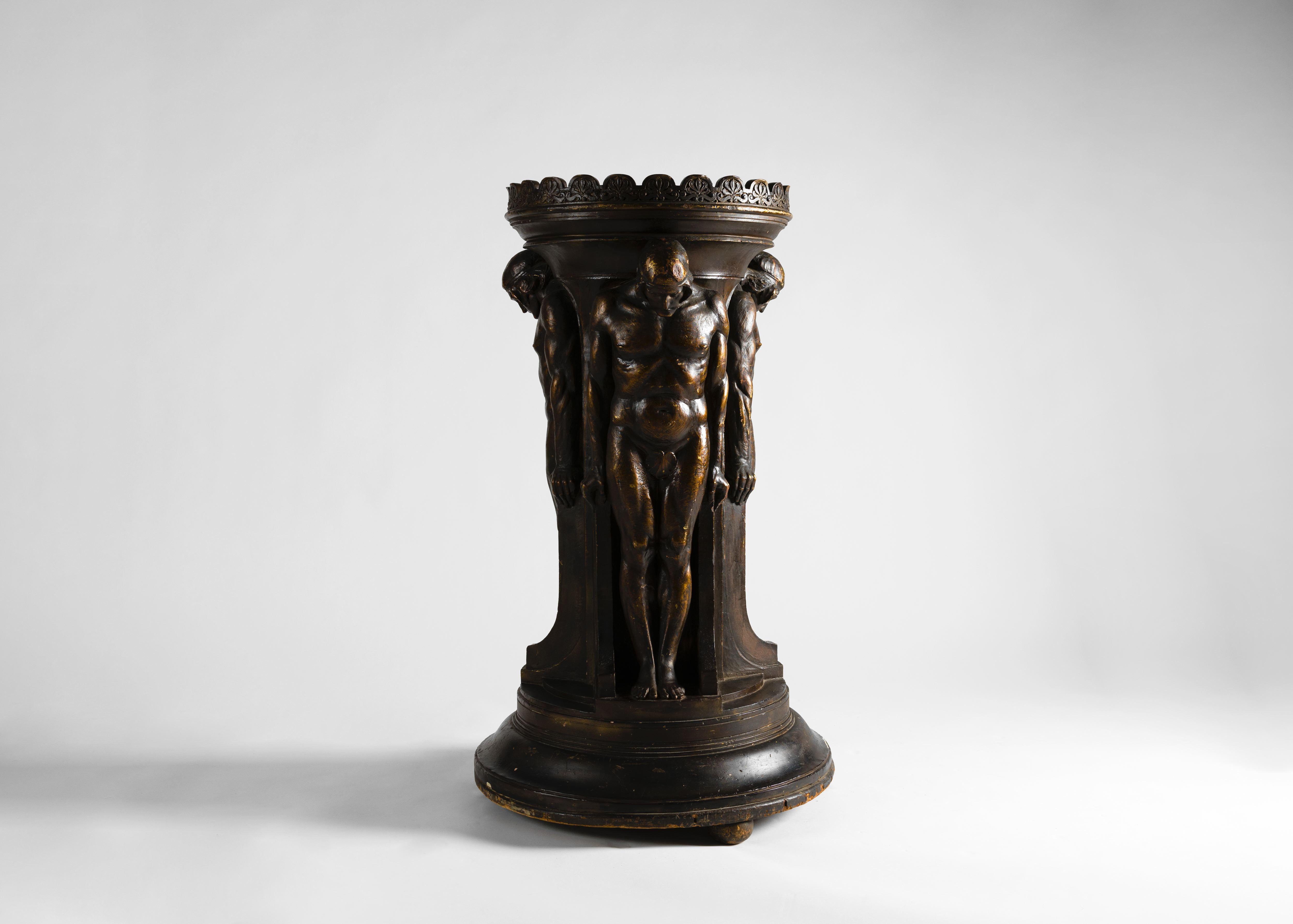 Patinated Oscar Bruno Bach, Round Pedestal with Figural Bas-Reliefs, United States, 1920s For Sale